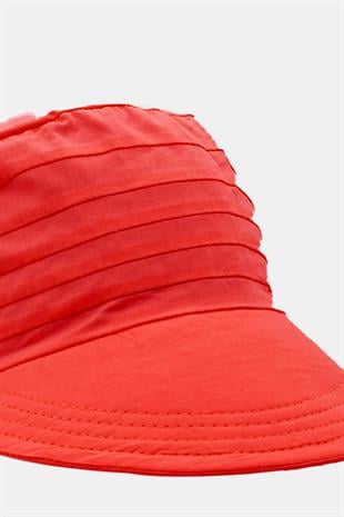 Çocuk Safari Bağlamalı Eşarp Siperli Bandana Plaj Şapkası 8-15 Yaş-Kırmızı