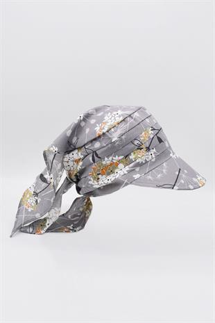 Çocuk Safari Bağlamalı Eşarp Siperli Bandana Plaj Şapkası 8-15 Yaş Çiçek Desenli