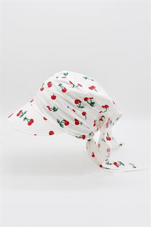 Çocuk Safari Bağlamalı Eşarp Siperli Bandana Plaj Şapkası 8-15 Yaş Pembe Desenli