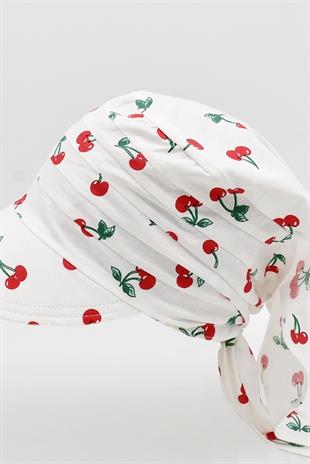 Çocuk Safari Bağlamalı Eşarp Siperli Bandana Plaj Şapkası 8-15 Yaş Pembe Desenli