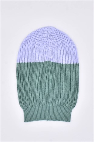 Color Block Balaclava Snow Mask Knit Beanie Neck Collar