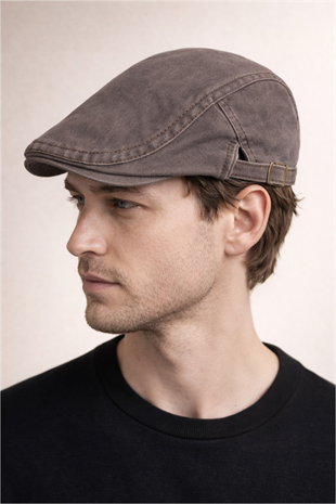 Daily Form Washed Flat Cap – Kahve Ayarlanabilir Tokalı Denim Kasket