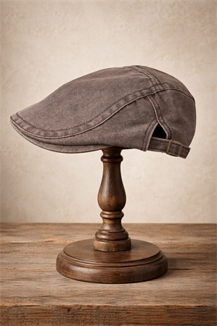 Daily Form Washed Flat Cap – Kahve Ayarlanabilir Tokalı Denim Kasket