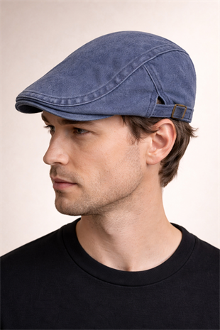 Daily Form Washed Flat Cap – Mavi Ayarlanabilir Tokalı Denim Kasket