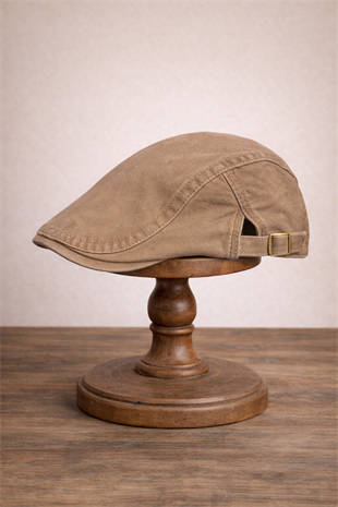 Daily Form Washed Flat Cap – Soluk Bej Ayarlanabilir Tokalı Denim Kasket