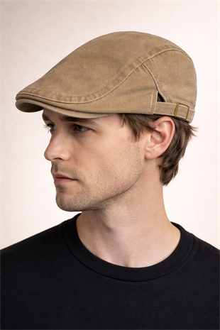 Daily Form Washed Flat Cap – Soluk Bej Ayarlanabilir Tokalı Denim Kasket