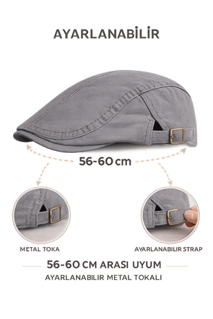 Daily Form Washed Flat Cap – Soluk Bej Ayarlanabilir Tokalı Denim Kasket