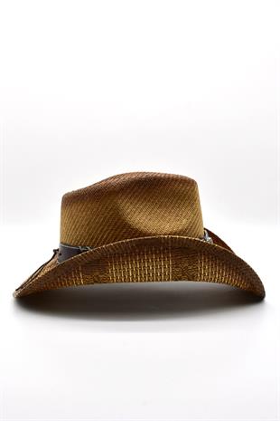 Deri Şeritli Boğa Figürlü Hasır Şapka Premium Classic Western Festival Beach Rave Hat