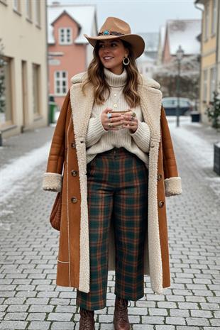 Deri Şeritli Turkuaz Taşlı Camel Bohem Kovboy Şapka