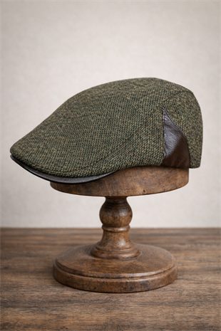 Deri Siperli Yün Karışımlı Erkek Flat Cap Kasket | Ayarlanabilir | Klasik Kış Şapkası