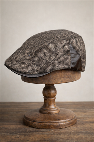 Deri Siperli Yün Karışımlı Erkek Flat Cap Kasket | Ayarlanabilir | Klasik Kış Şapkası