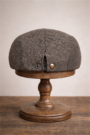 Deri Siperli Yün Karışımlı Erkek Flat Cap Kasket | Ayarlanabilir | Klasik Kış Şapkası