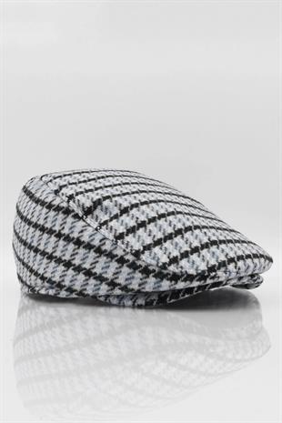 Patterned Cream Mens Flat Cap Driver Hat Flat Cap