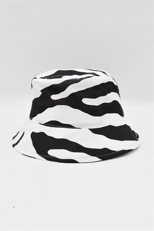 Desenli Kova Balıkçı Şapka Bucket Hat-Beyaz