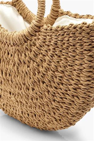 El Örgüsü Mini Hasır Çanta - Yazlık Plaj ve Günlük Omuz Askılı Rattan Çanta