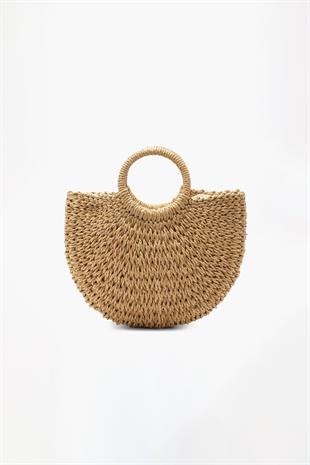 El Örgüsü Mini Hasır Çanta - Yazlık Plaj ve Günlük Omuz Askılı Rattan Çanta