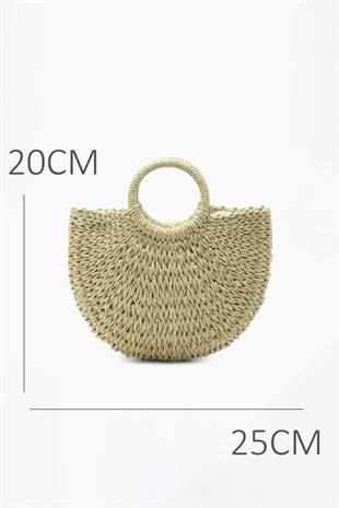 El Örgüsü Mini Hasır Çanta - Yazlık Plaj ve Günlük Omuz Askılı Rattan Çanta