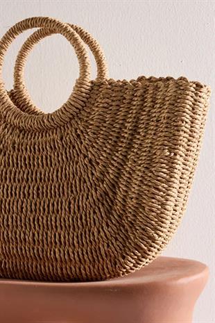 El Örgüsü Mini Hasır Çanta - Yazlık Plaj ve Günlük Omuz Askılı Rattan Çanta