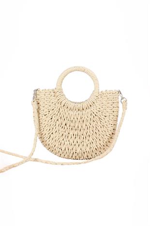 El Örgüsü Mini Hasır Çanta - Yazlık Plaj ve Günlük Omuz Askılı Rattan Çanta