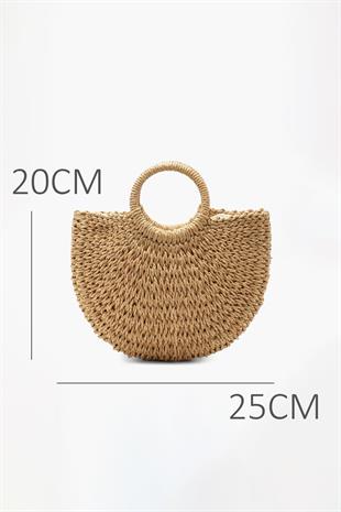 El Örgüsü Mini Hasır Çanta - Yazlık Plaj ve Günlük Omuz Askılı Rattan Çanta