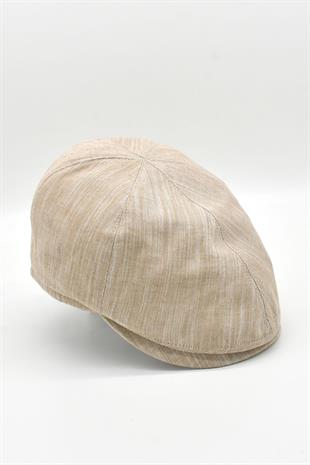 Erkek 6-Panel Şapka Premium Keten Bej Spor Kasket