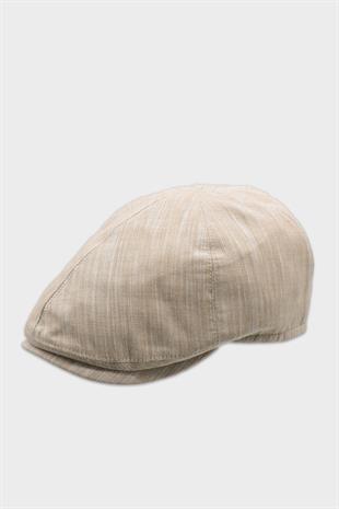Erkek 6-Panel Şapka Premium Keten Bej Spor Kasket
