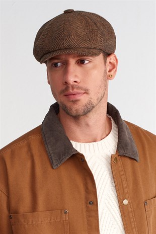 Erkek Kamel Balıksırtı Kasket 8 Parça Peaky Blinders Şapka