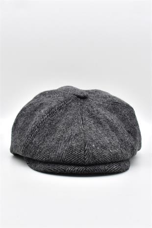 Mens Herringbone Patterned 8 Piece Winter English Flat Cap Hat