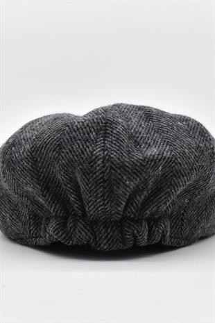 Mens Herringbone Patterned 8 Piece Winter English Flat Cap Hat