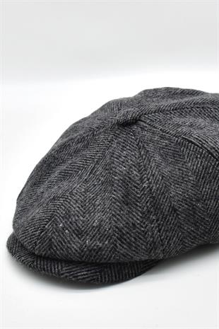 Mens Herringbone Patterned 8 Piece Winter English Flat Cap Hat