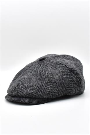 Mens Herringbone Patterned 8 Piece Winter English Flat Cap Hat