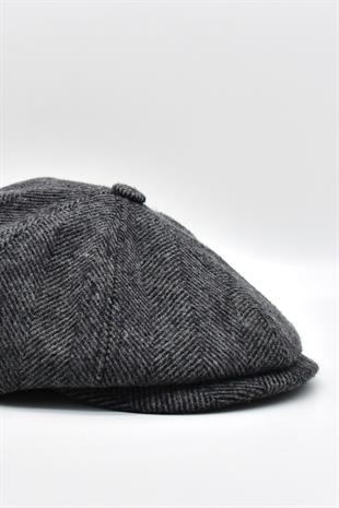 Mens Herringbone Patterned 8 Piece Winter English Flat Cap Hat