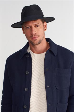 Erkek Büyük Beden 60cm Siyah Fedora Şapka