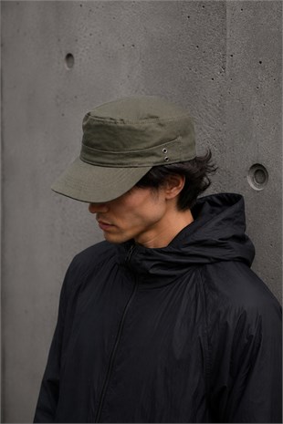 Mens Denim Fidel Castro Hat Eyelet Detailed Flat Cap - Khaki