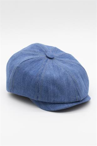 Külah Erkek Denim İngiliz Newsboy Kasket - Açık Mavi Kot Şapka | Standart Fit/Esnek