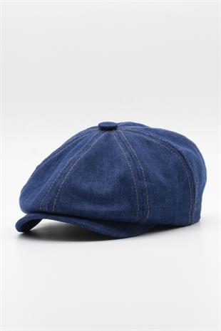 Erkek Denim İngiliz Newsboy Kasket - Koyu Mavi Kot Şapka | Standart Fit/Esnek