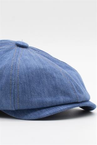 Külah Erkek Denim İngiliz Newsboy Kasket - Açık Mavi Kot Şapka | Standart Fit/Esnek