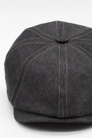 Erkek Denim İngiliz Newsboy Kasket - Siyah Kot Şapka | Standart Fit/Esnek