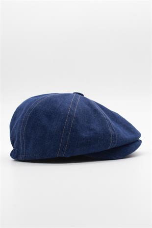 Erkek Denim İngiliz Newsboy Kasket - Koyu Mavi Kot Şapka | Standart Fit/Esnek