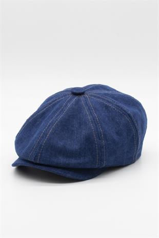 Erkek Denim İngiliz Newsboy Kasket - Koyu Mavi Kot Şapka | Standart Fit/Esnek