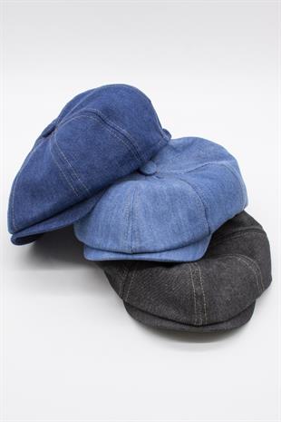 Erkek Denim İngiliz Newsboy Kasket - Siyah Kot Şapka | Standart Fit/Esnek