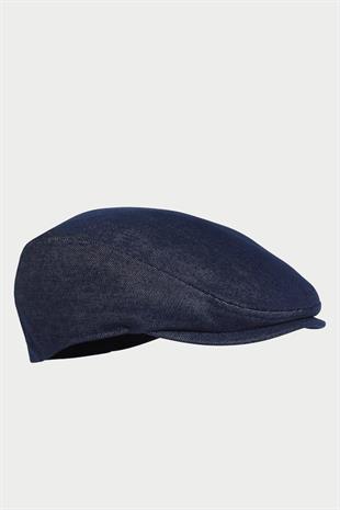 Erkek Denim Kasket Flat Cap Koyu Lacivert Jean Şapka