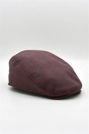 Erkek Dokulu London Kasket Bordo Flat Cap Şapka