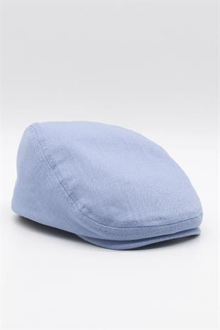 Erkek Düz Pamuklu Bebe Mavi Flat Cap Kasket
