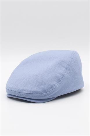 Erkek Düz Pamuklu Bebe Mavi Flat Cap Kasket