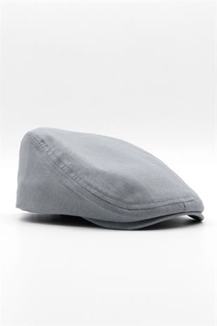 Erkek Düz Pamuklu Gri Flat Cap Kasket