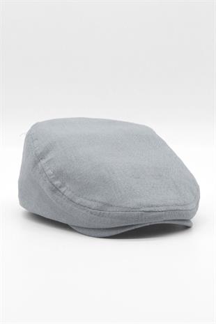 Erkek Düz Pamuklu Gri Flat Cap Kasket