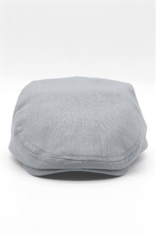 Erkek Düz Pamuklu Gri Flat Cap Kasket