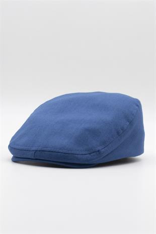Erkek Düz Pamuklu İndigo Flat Cap Kasket