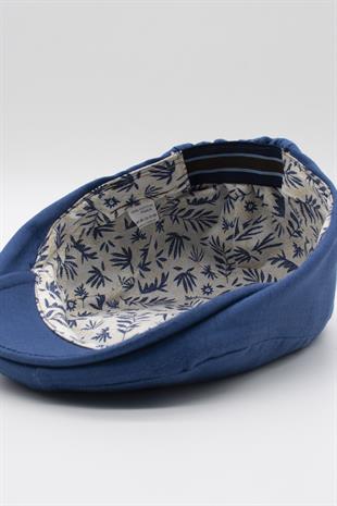 Erkek Düz Pamuklu İndigo Flat Cap Kasket